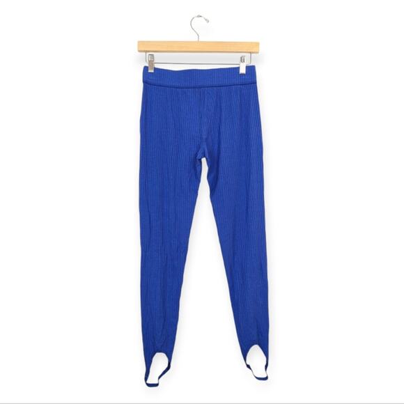 Ganni Royal Blue Tencel Ribbed Stirrup Leggings Size M - Picture 2 of 9